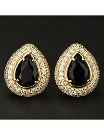 Fashion Gold Color+black Water Drop Shape Decorated Earrings