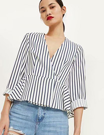 Fashion Blue+white Stripe Pattern Decorated Shirt
