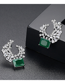 Fashion Green Moon Shape Decorated Earrings