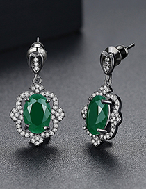 Fashion Silver Color+green Oval Shape Decorated Earrings