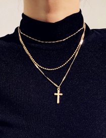 Vintage Gold Color Cross Shape Pendant Decorated Necklace