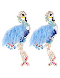 Fashion Blue Beads Decorated Flamingo Shape Earrings