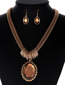 Fashion Gold Color Round Shape Gemstone Decorated Jewelry Sets