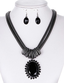 Fashion Black Round Shape Gemstone Decorated Jewelry Sets