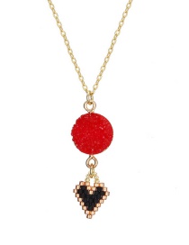 Vintage Gold Color+red Heart Shape Pendant Decorated Necklace