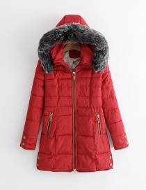 Elegant Red Zippers Decorated Pure Color Coat