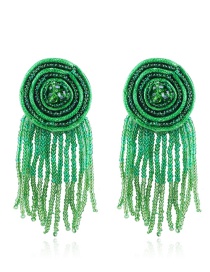 Fashion Green Round Shape Decorated Tassel Earrings