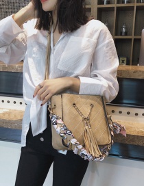 Simple Khaki Tassel Decorated Shoulder Bag