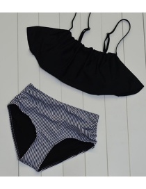 Sexy Black Stripe Pattern Decorated Swimwear(2pcs)