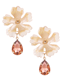 Fashion Beige Waterdrop Shape Decorated Flower Earrings