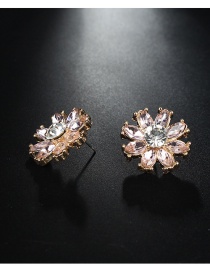Fashion Gold Color+pink Flower Shape Decorated Earrings