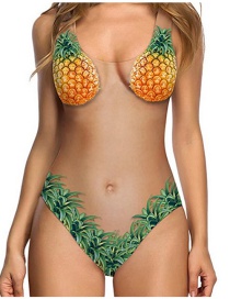 Fashion Green Pineapple Pattern Decorated Swimwear