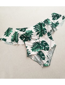 Fashion Green+white Leaf Pattern Decorated Swimwear