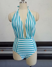 Fashion Green Stripe Pattern Decorated Swimwear
