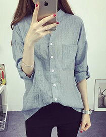Fashion Gray Pure Color Decorated Shirt