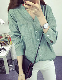 Fashion Green Pure Color Decorated Shirt