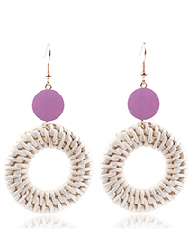 Fashion Purple+white Round Shape Decorated Earrings