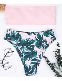 Fashion Pink+green Left Pattern Decorated Bikini
