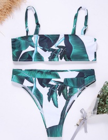 Fashion Green Leaf Pattern Decorated Bikini