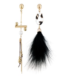 Simple Gold Color+black Feather Decorated Earrings