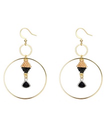 Fashion Gold Color+black Circular Ring Shape Decorated Earrings