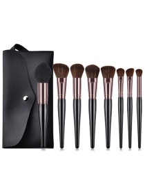 Fashion Black+brown Flame Shape Design Cosmetic Brush(8pcs With Bag)