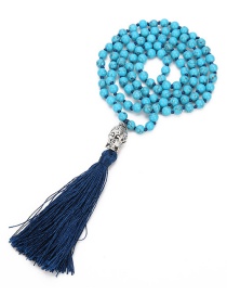 Fashion Blue Tassel&beads Decorated Long Necklace