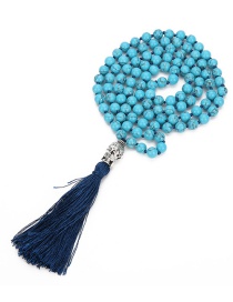 Fashion Blue Tassel&beads Decorated Long Necklace