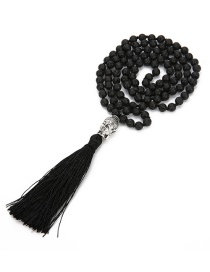 Fashion Black Beads Decorated Pure Color Tassel Necklace