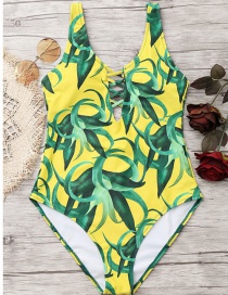 Sexy Yellow+green Weeds Pattern Decorated One-piece Bikini