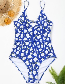 Sexy Sapphire Blue Flowers Pattern Decorated One-piece Bikini