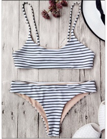 Sexy Black+white Stripe Pattern Decorated Split Bikini