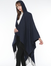 Fashion Navy Tassel Decorated Pure Color Cloak