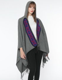 Fashion Gray Tassel Decorated Flower Pattern Cloak