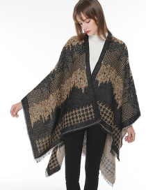 Fashion Khaki+black Grid Pattern Decorated Scarf
