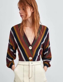 Fashion Multi-color V Neckline Design Stripe Pattern Blouse