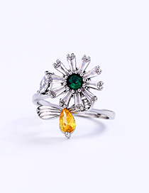 Fashion Green+yellow Flower Shape Decorated Ring