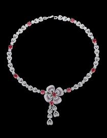 Fashion Silver Color+red Flower Shape Decorated Full Diamond Necklace