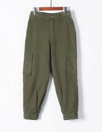 Fashion Olive Green Pure Color Decorated Trousers