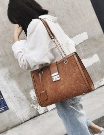 Fashion Brown Buckle Shape Decorated Shoulder Bag