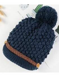 Simple Navy Pom Ball Decorated Pure Color Hat
