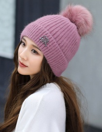 Fashion Dark Pink Pom Ball Decorated Pure Color Hat