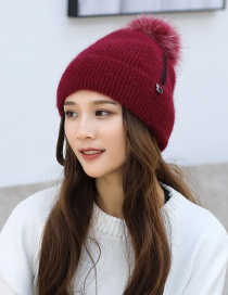 Fashion Claret Red Pom Ball Decorated Pure Color Hat