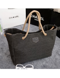 Simple Black Pure Color Decorated Handbag