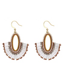 Fashion Gold Color+coffee Beads Decorated Oval Shape Earrings