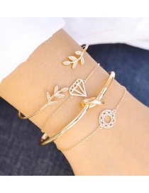 Fashion Gold Color Leaf Shape Decorated Pure Color Bracelet (4 Pcs )
