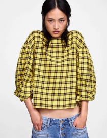 Fashion Yellow Grid Pattern Decorated Shirt