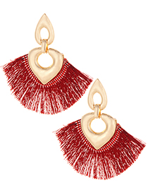 Fashion Claret Red Heart Shape Decorated Tassel Earrings