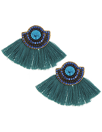 Fashion Blue Tassel&diamond Decorated Earrings