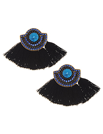 Fashion Black+blue Tassel&diamond Decorated Earrings